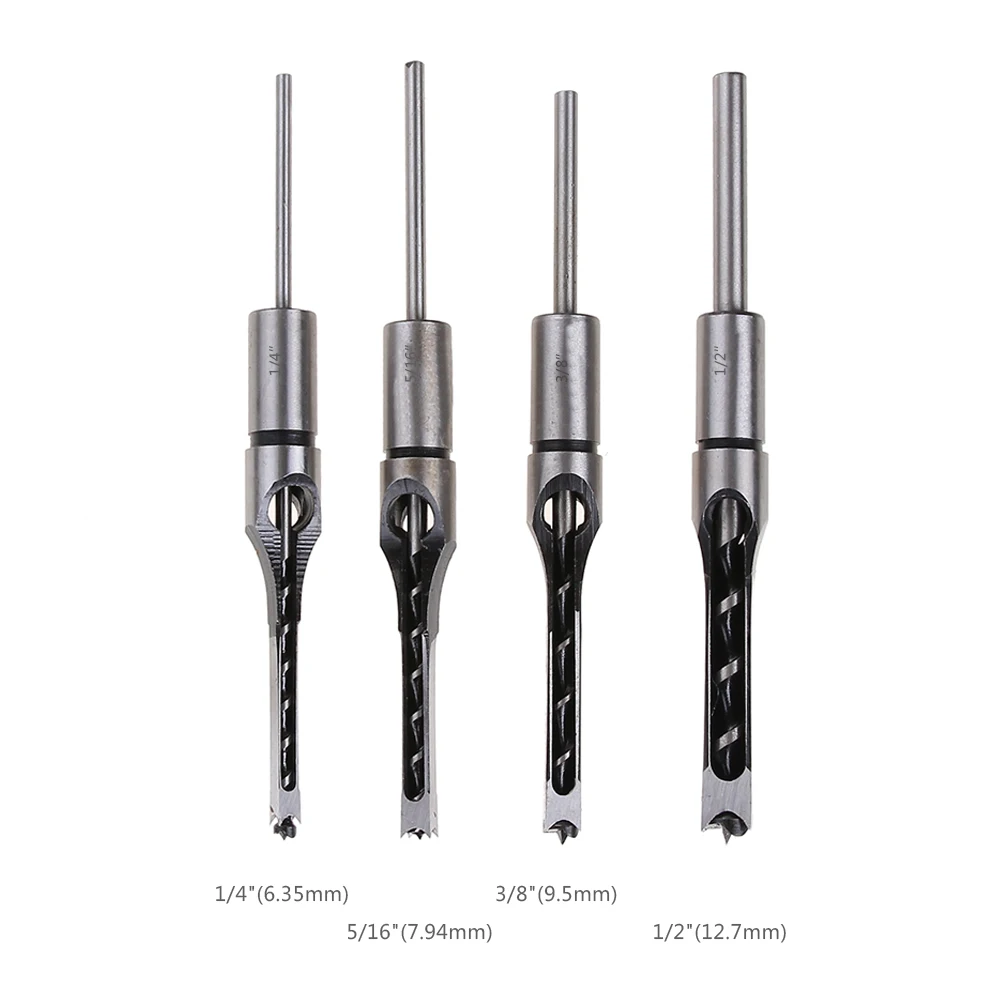 

4pcs Professional HSS Twist Drill Bits Set Woodworking Tools Mortising Chisel Square Hole Extended Saw Set 1/4-1/2 Inch
