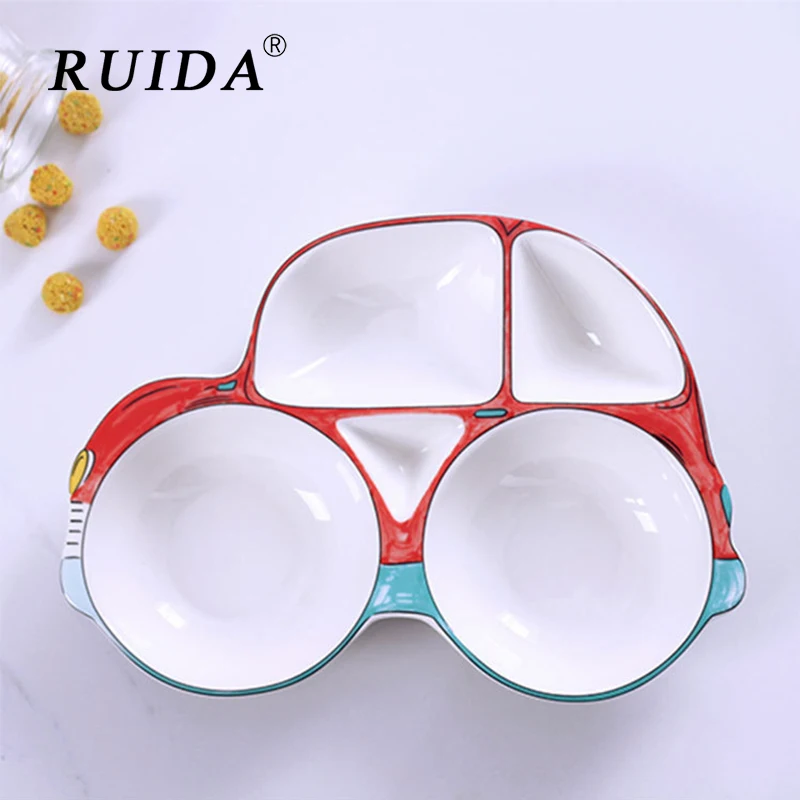 

RUIDA Creative Lovely Car Shape Baby Tableware Baby Plate Children Cartoon Separation Plate Breakfast Plate Feeding Supplies