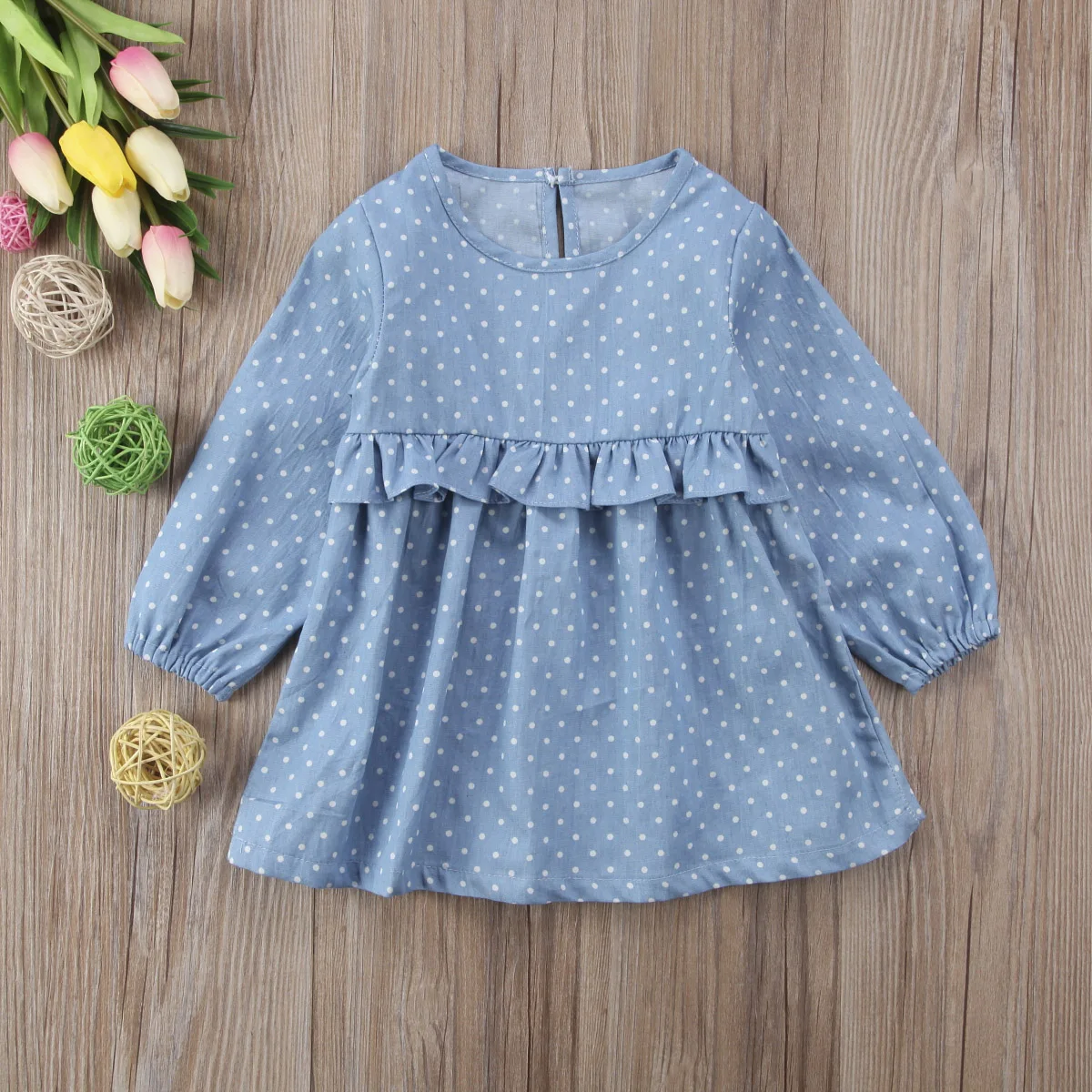 

Infant Toddler Baby Girls Kids Denim Dress Princess Party Dot Tutu Tulle Dresses