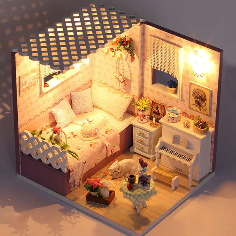 الاطفال Diy 3D بيت دمية خشبية اثاث مجموعات المنمنمات تجميع دمية خشبية لغز لعب للأطفال الهدايا