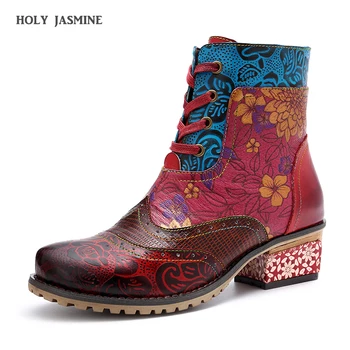 

2019 Fashion Vintage Cowgirl Boots Women Shoes Woman Genuine Leather Knight Ankle Boots Chunky Block Heel Western Booties Bota