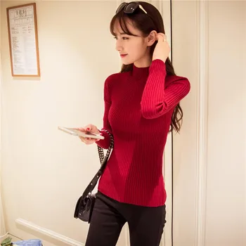 

Solid Sweater For Women Half-high-collar Standard Knitted Warm Tops Keep Slim Wild Long Sleeve Casual Lady's Sweater