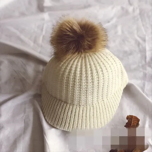 Новая брендовая Толстая вязаная шапка для новорожденных девочек и мальчиков, меховые милые шапки, зимняя теплая вязаная шапка, прекрасные подарки для малышей
