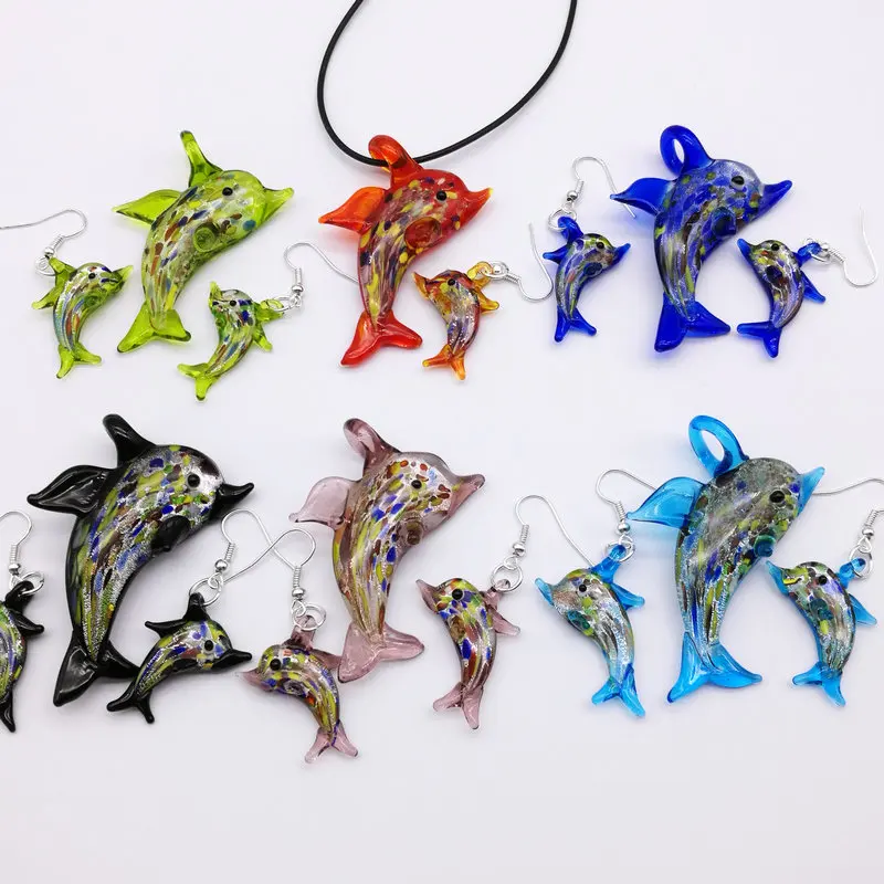 

1Set Dolphin Lampwork Glass Murano Bead Necklace Earring FASHION There are six color optional