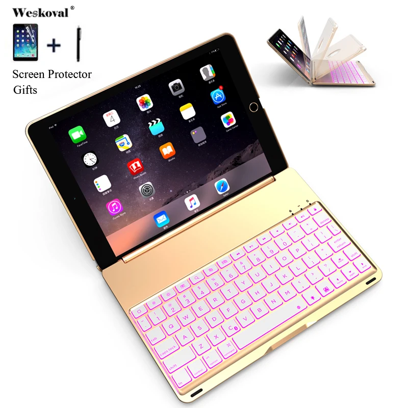 Чехол для iPad Air 2 A1566 A1567 цветная подсветка Беспроводная Bluetooth клавиатура чехол