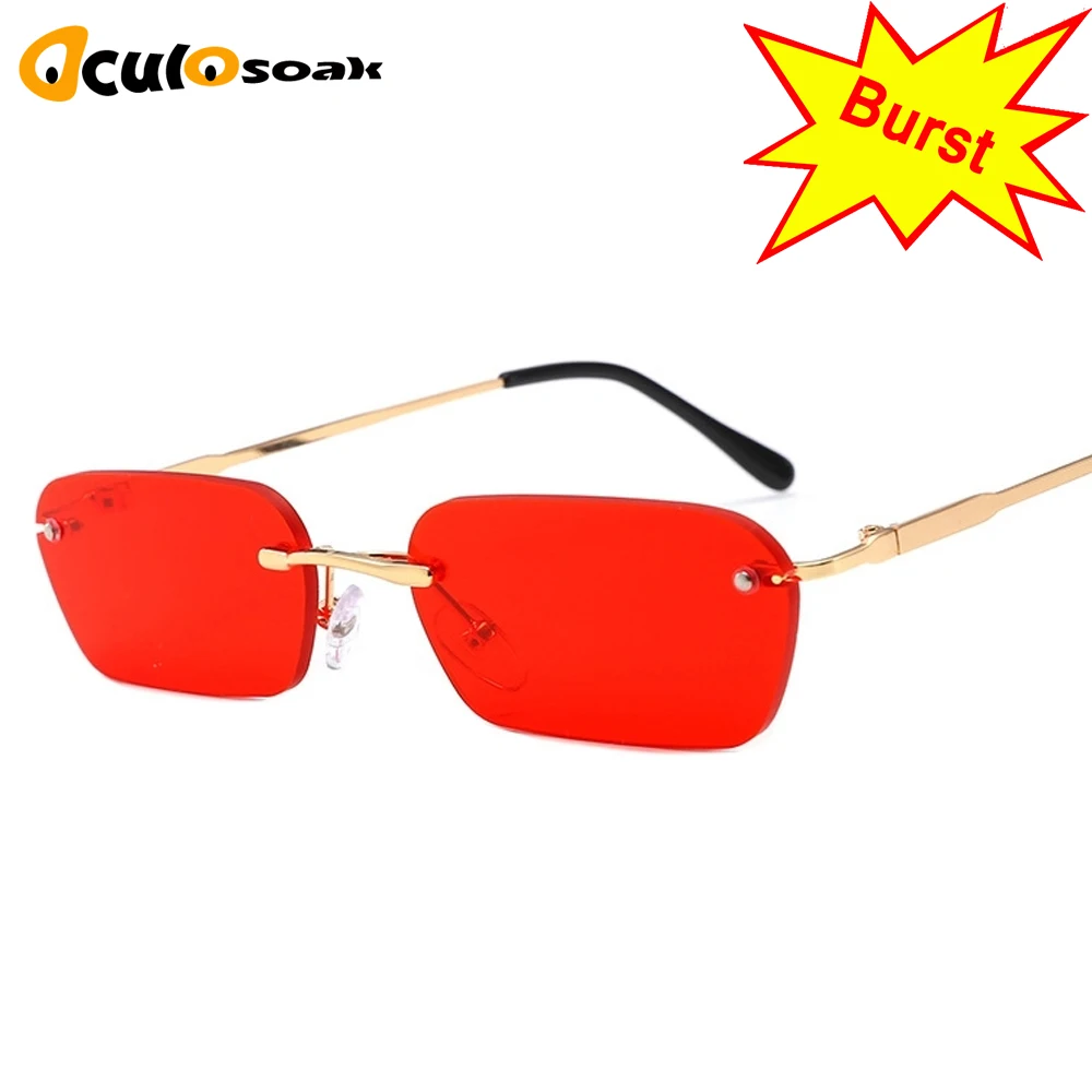 2019 Rimless Metal Sunglasses Men Women Fashion Brand Sunglass Retro Vintage Designer Square Black Glasses Oculos UV400