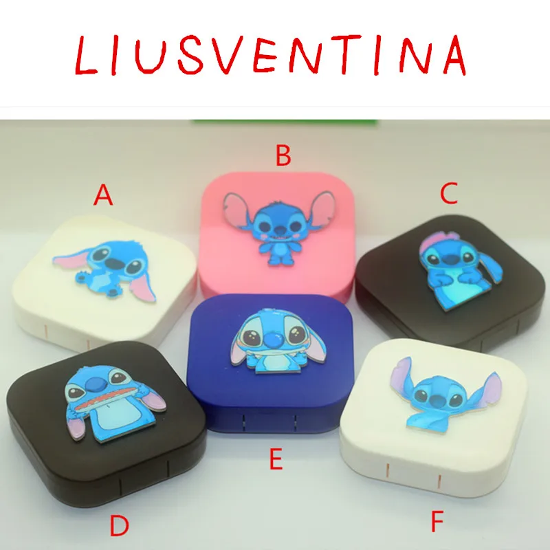 

LIUSVENTINA Portable DIY Acrylic Cute Blue Stitch Contact Lens Case Box Container with Mirror for Color Lenses Gift for Children