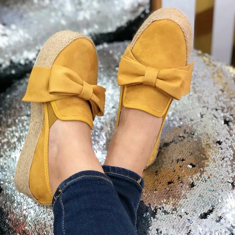 

MoneRffi Spring Women Flats Shoes Platform Sneakers Slip On Ladies Loafers Casual Shoes Creepers Thick Bottom Bow Walking Shoes
