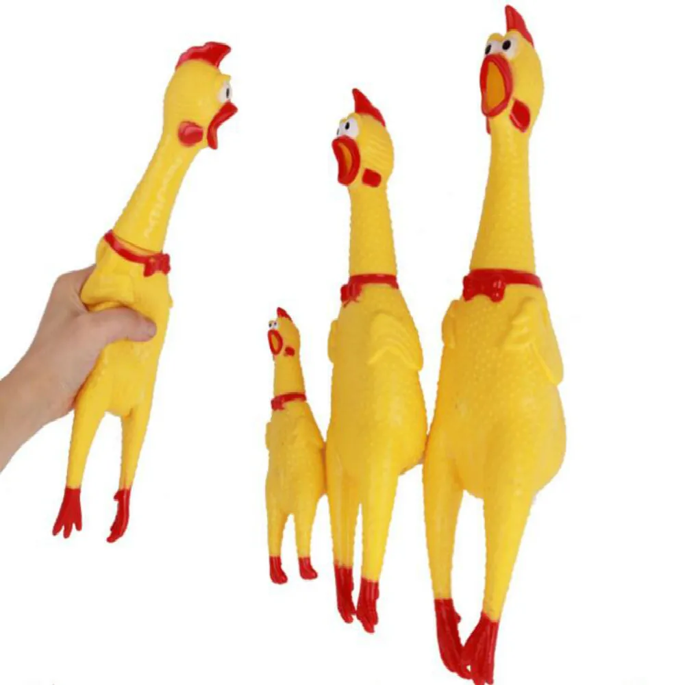 New 17CM Yellow Screaming Rubber Chicken Pet Dog Toys Squeak Squeaker