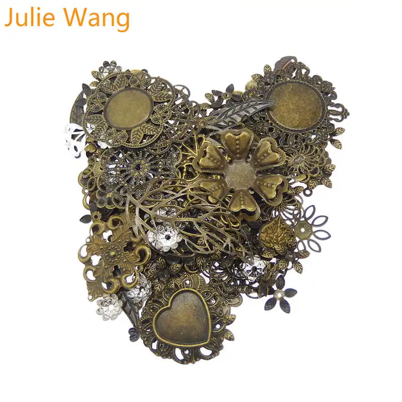 Julie Wang 50 г/упак. винтажный смешанный цветочный лист Античный цвет железные Подвески Ожерелье Подвески фурнитура Аксессуары для изготовления ювелирных изделий