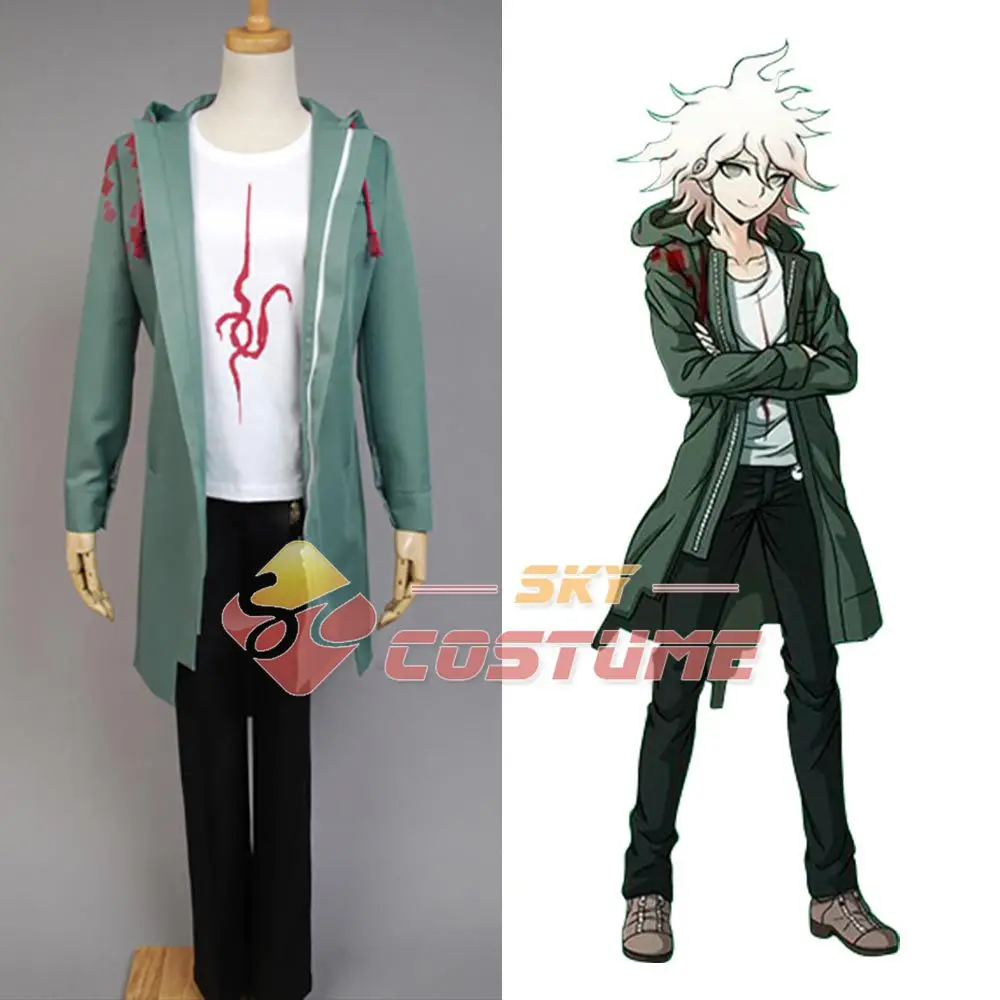 Супер Dangan Ronpa 2 Косплей Костюм Nagito Komaeda Хэллоуин косплей костюм плащ пыли Карнавал