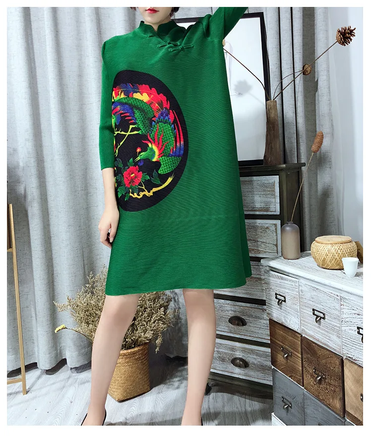 Китайский стиль Складки весна и осень Новый плюс размер ретро платье женские MIYAKE платья Бесплатная доставка lan
