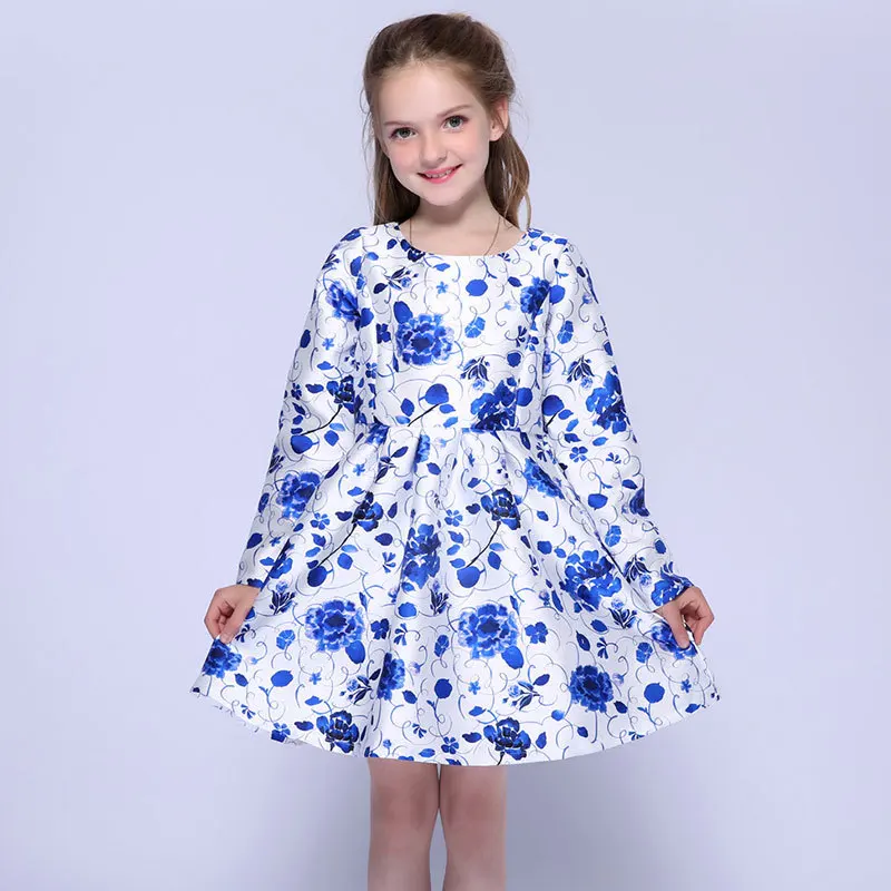 Платья для девочек в британском стиле; цвет синий, белый; осенние платья принцессы с длинными рукавами; детские школьные платья в русском стиле
