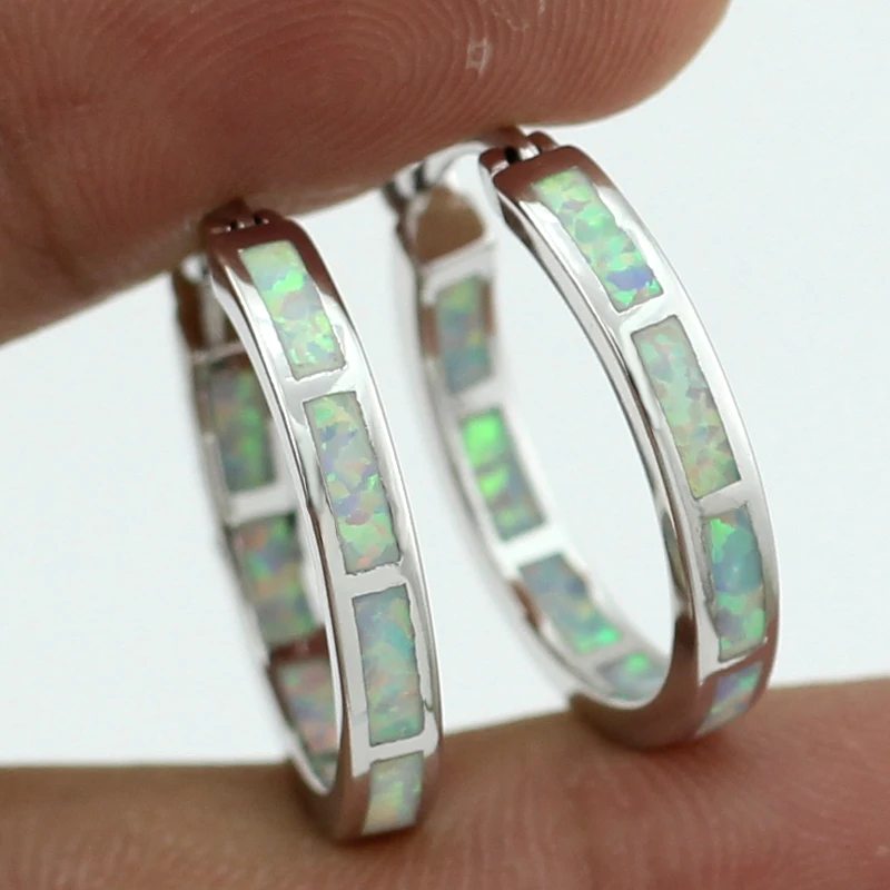 

HAIMIS Wholesale Retail Popular Synthetic White Blue Pink Fire Opal Stone Women Hoop Earrings OE227