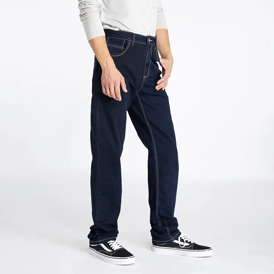 Drizzte свободные прямые мужские Стрейчевые синие джинсы с высокой талией, Брендовые брюки размера плюс, джинсы для больших и высоких мужчин