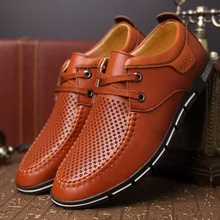 Летние мужские модные кожаные сандалии на шнуровке с острым носком и вырезами Мужская Англия британская дышащая обувь с отверстиями