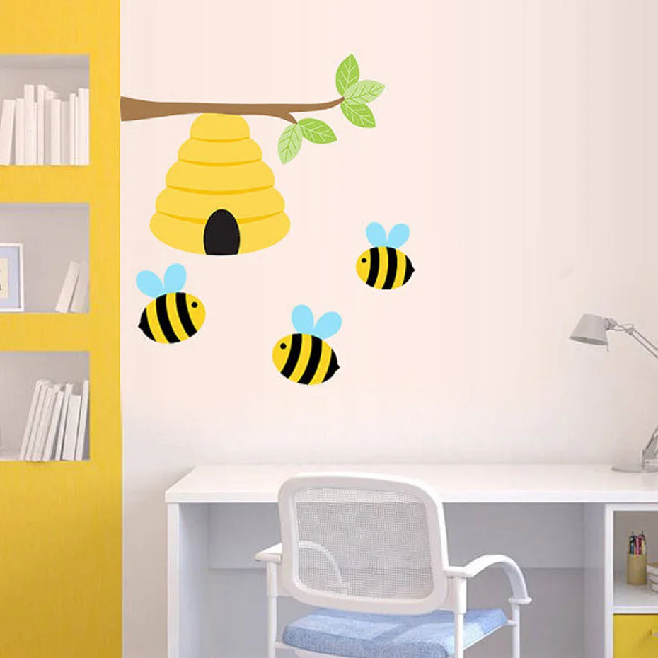 Cute Bee Pattern Wall Decals Cartoon Bee Wall Stickers Modern Nursery
