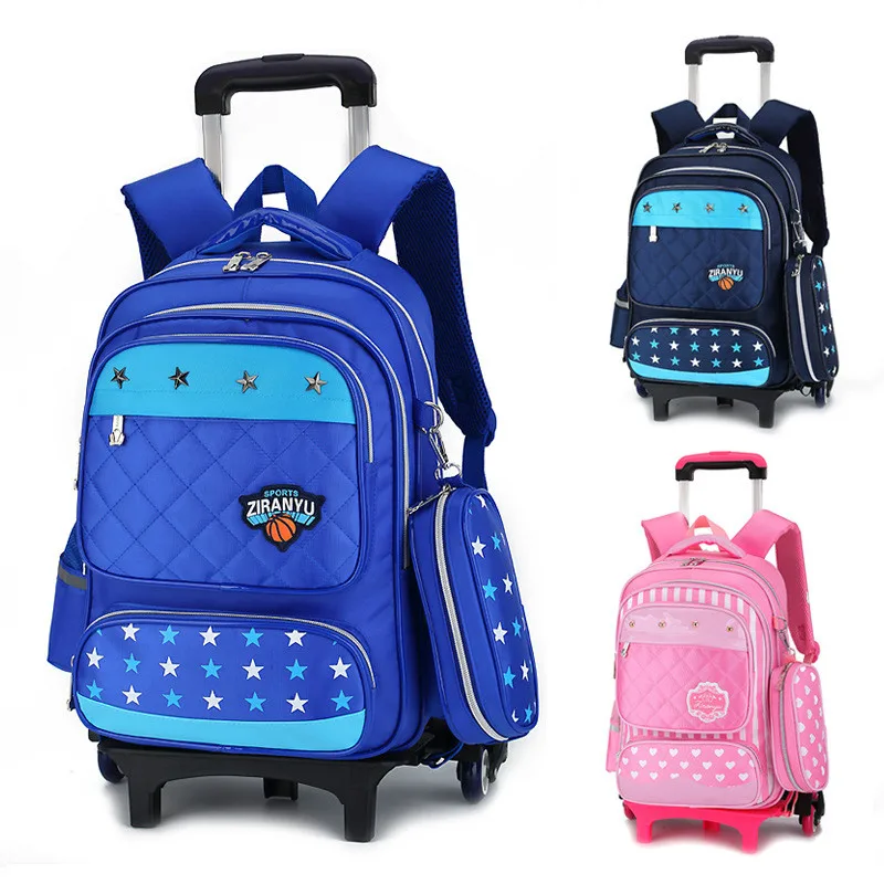 

Latest Removable Children School Bags With 3 Wheels Stairs Kids boys girls Trolley Schoolbag Luggage Book Bags Wheeled Backpack