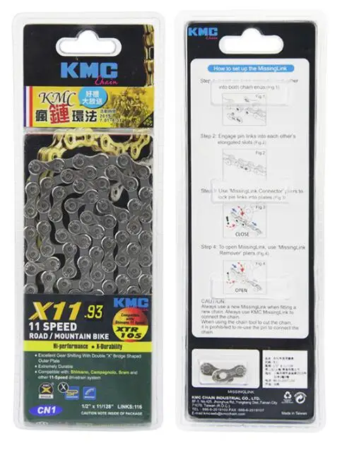 

Kmc 11 Speed X11 X11EL X11SL MTB Bicycle chain Super Light mountain bike chain single 116 links Gold Silver original Box-packed
