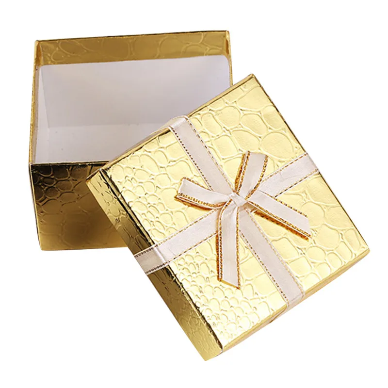 Аллигатор узор Подарочная Коробка органайзер инновационный бант шкатулка кольцо коробка часы Коробка Чехол для хранения - Цвет: Золотой