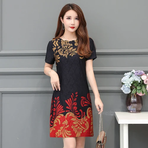 Весенне-летнее женское платье с коротким рукавом элегантное платье с цветочным принтом женское платье синего и красного цвета размера плюс винтажное офисное женское платье Cheongsam - Цвет: Тёмно-синий