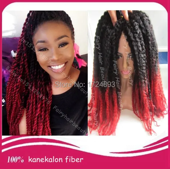 Stock Top Quality 20 Fold Two Tone Black Red Synthetic Marley Top Quality 20 Fold Two Tone Black Red Synthetic Marley Twist Hair