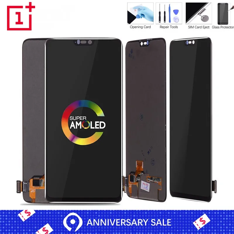 Black 6.28"AMOLED Display For Oneplus 6 Display Screen Assembly For