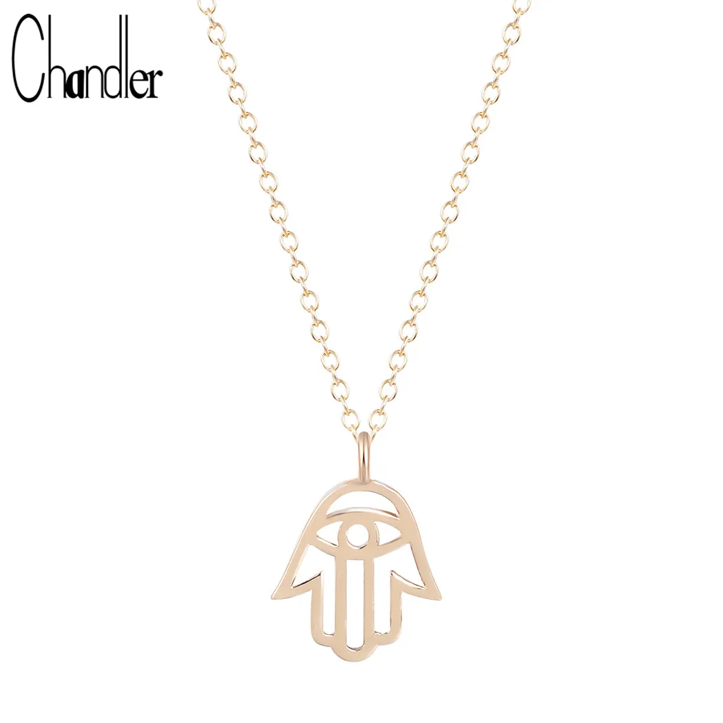 

Chandler Gold Silver Plating Hollow Hamsa Hand Chain Necklace & Pendant For Women Gifts Figure Charm Coliers Fitness Jewelry