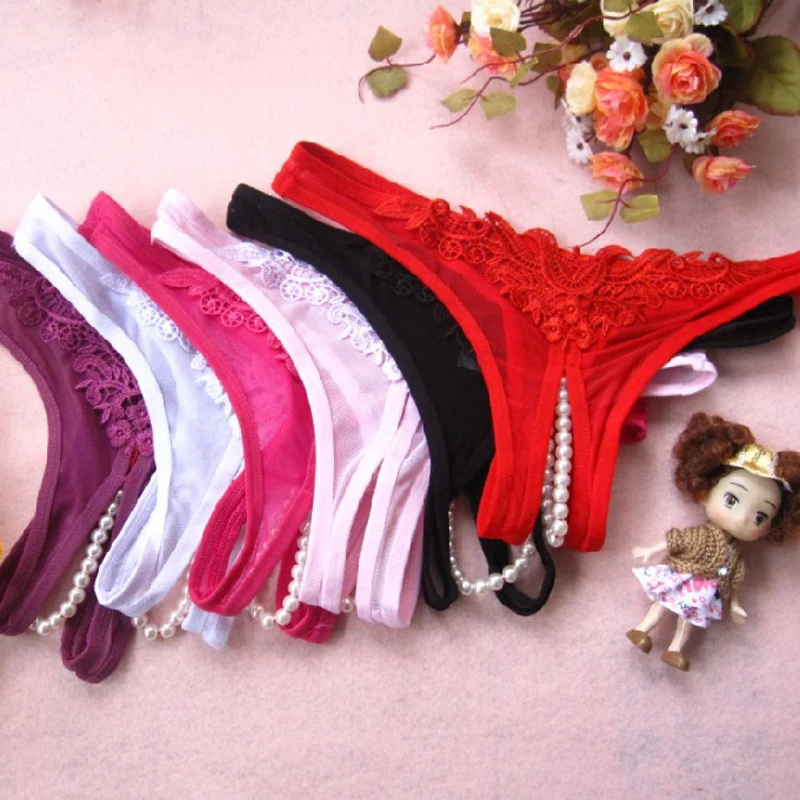 

Beautiful Beads Decorations Women Ladies Sexy G-string V-string Lingerie Massage Panties CC8242