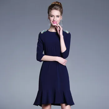 

Spring Fashion women trumpet mermaid dress OL Midi dress Rhinestone beaded elegant party dress plus size vestidos de festa L-5XL