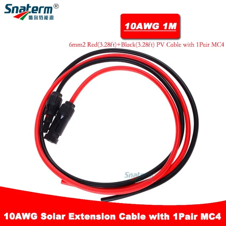 1 пара, длина 1 метр, MC4 Солнечная кабельный разъем Солнечный PV кабель Медный провод с MC4 разъем кабель-удлинитель 6/4/2.5mm2 10/12/14 AWG - Цвет: 10AWG 1M 1pair MC4