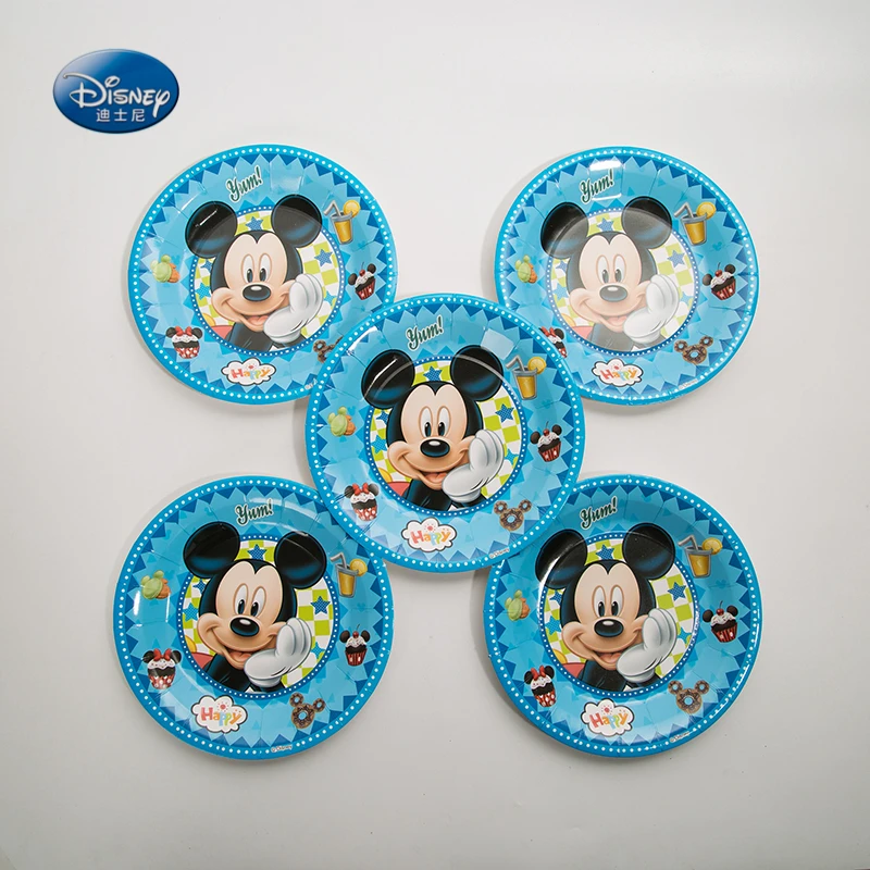 

9 inch Paper Plates Mickey Mouse Party Supplies White cardboard with Food Film Dishes 6pcs/lot