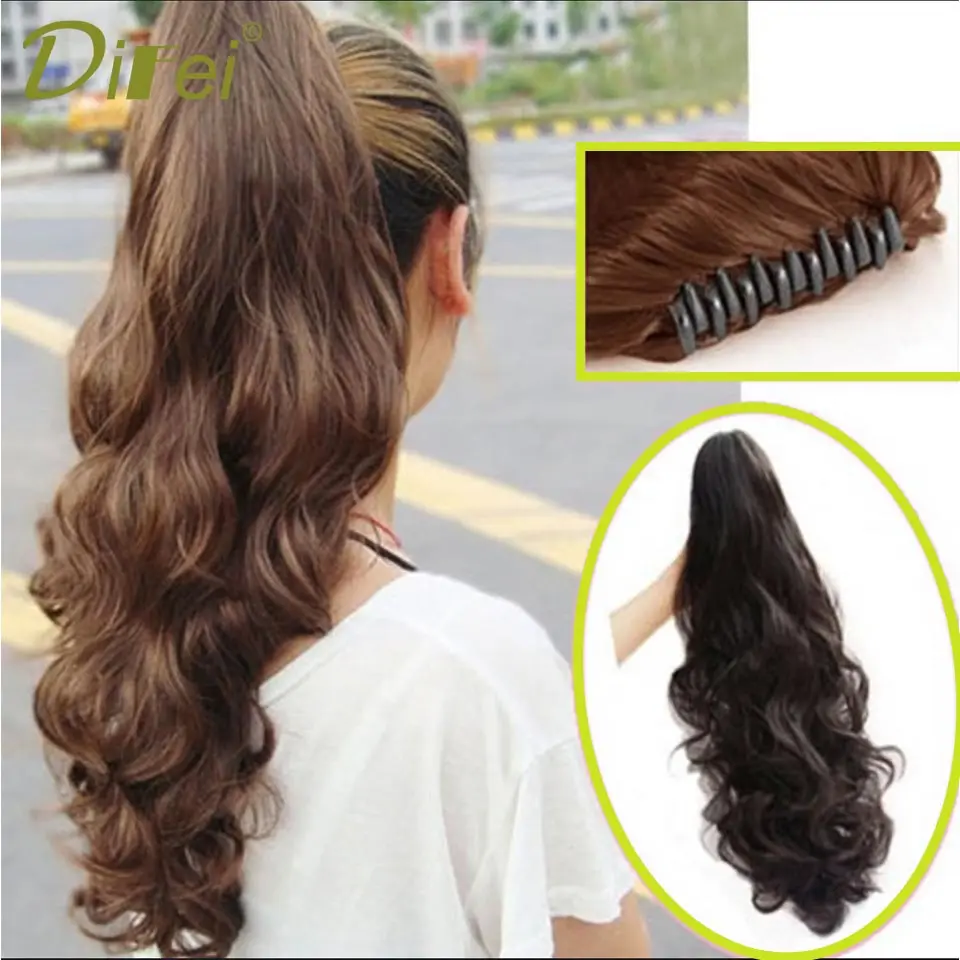 DIFEI 180g 24'' big Long Synthetic Hair Extension Claw Ponytail Wowen Wavy Clip in PonyTail Heat Resistant Fake Hair Pieces 1106