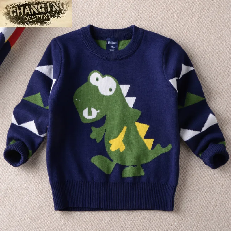 

Spring and Autumn New Children's Sweaters Boys Sweaters Dinosaur Round Neck Pullover Double Thicken Warm Cartoon