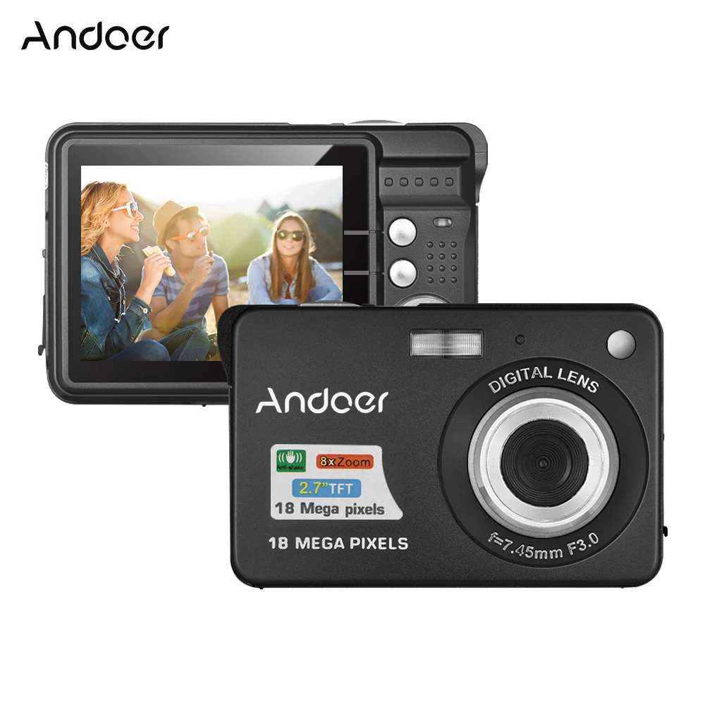 Цифровая видеокамера Andoer 18M 720P HD с 8 кратным цифровым зумом и защитой от тряски ЖК