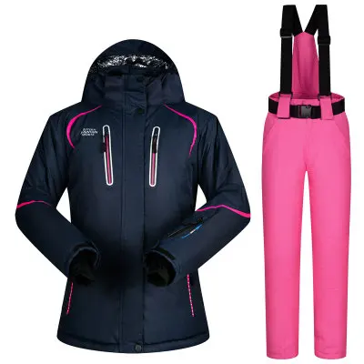 MUTUSNOW женский лыжный костюм лыжный сноуборд куртка брюки супер теплый с капюшоном зимняя одежда брюки ветрозащитный водонепроницаемый пальто брюки - Цвет: color 1