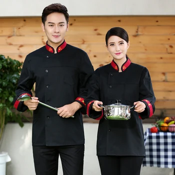 

The Five-star Black Chef's Jacket Restaurant Hotel Uniform Kitchen Unisex Barkey Work Clothes Cooking Long-Sleeved Coat Overalls