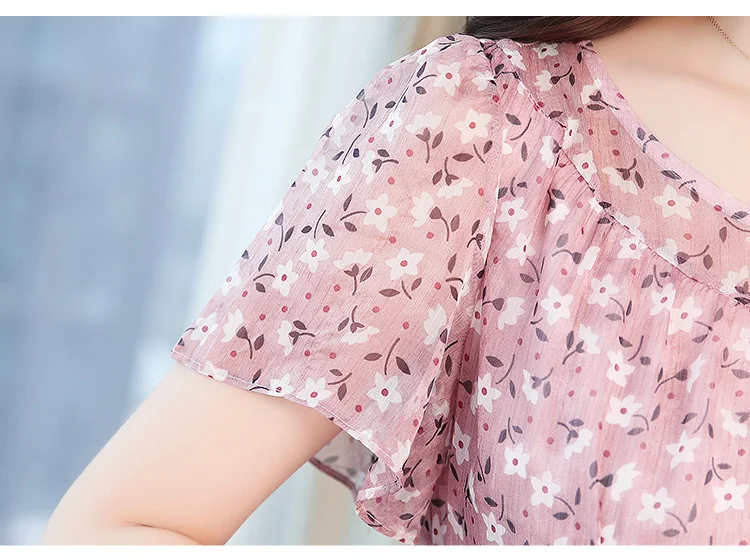Женские летние новые корейские ретро-платья больших размеров из розового шифона с цветочным принтом Корейское богемное пляжное сексуальное платье Элегантное сладкое платье средней длины с длинными рукавами Vestido