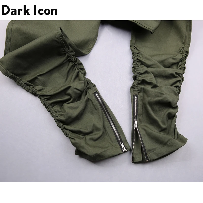 DARK ICON High Street Denim с заниженным шаговым швом, шаровары, Мужские штаны на молнии, штаны в стиле хип-хоп, мужские брюки из хлопка, армейский зеленый/черный
