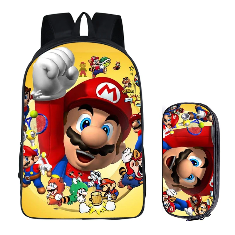 16 дюймов Sonic the Hedgehog Mario, школьная сумка для детей, рюкзак для мальчиков, детские школьные наборы, сумка-карандаш, школьная сумка для малышей - Цвет: 2Pcs 021