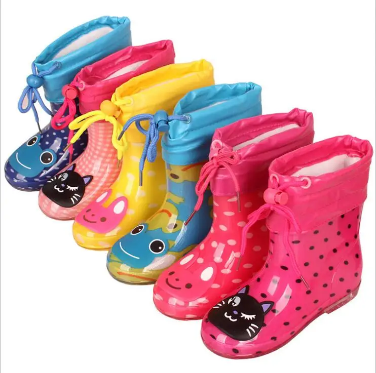 

2018 Spring Rubber Boots Children Boots For Girls Boys Kids Cartoon Rainboots Candy Color Antiskid Rain Boot Waterproof Shoes