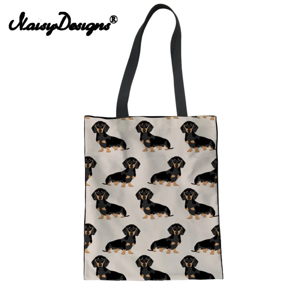 Noisydesigns, Холщовая Сумка-тоут, женская сумка для покупок, большая вместительность, женские холщовые пляжные сумки, Такса, собака, принт, Повседневная Сумка-тоут