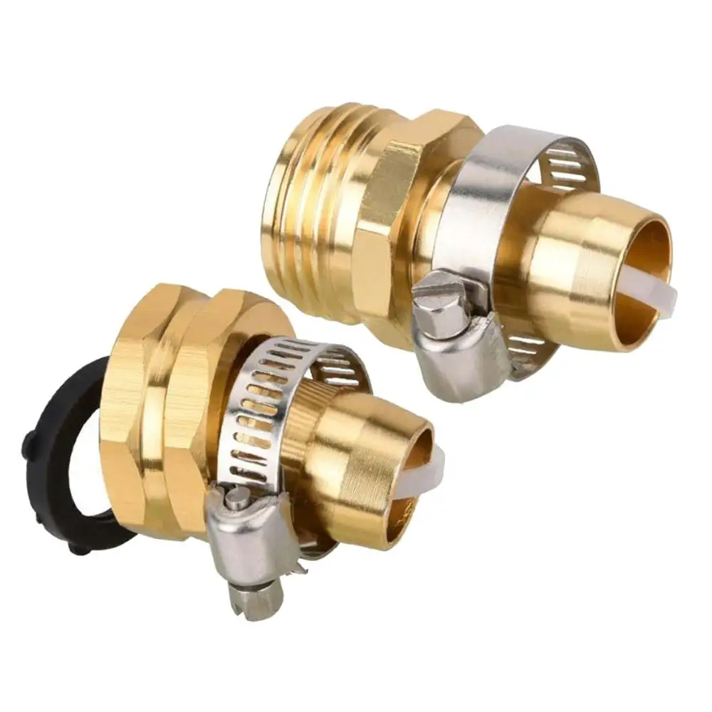 

2PC Water Connector Garden Brass Hose Repair Mender Kit Hose Connector 3/4 Male and Female Connector Set Watering Irrigation FD