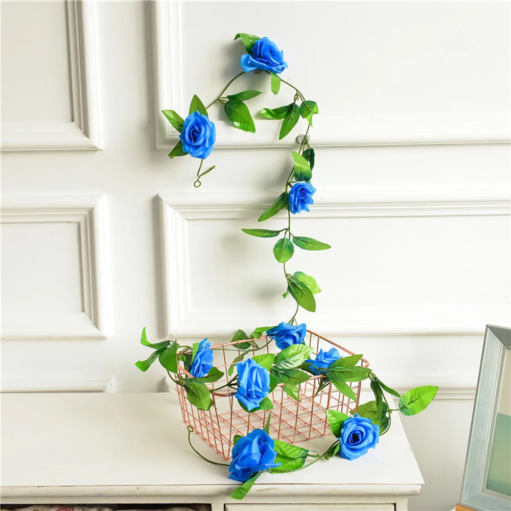 Поддельные Шелковая Роза цветок вино из плюща гирлянда для развешивания свадебное украшение домашний декор Применение - Цвет: Royal Blue