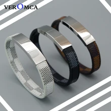 

VEROMCA Leather Bracelet Jewelry Stainless Steel Magnetic Bracelets Charm Bracelet For Man Three-section Buckle Adjustable