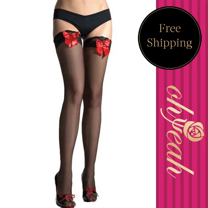Comeondear красные колготки с бантами Для женщин, сексуальное женское белье, сексуальный костюм Lenceria B2015 гарантия качества сексуальные чулки - Цвет: Черный