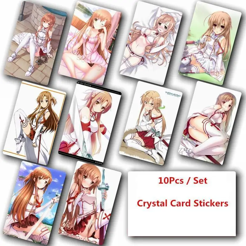 

10Pcs/Set Sword Art Online Asuna Crystal Card Stickers Anime Poster Photo Cards