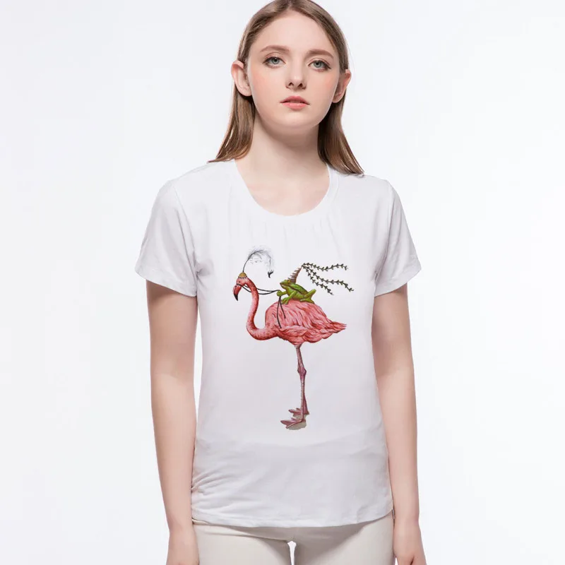 

2018 new summer fuuny women's t shirt pink flamingo knight Frog princess fancy casual Tops Printed Tops Casual Tees wah1(32) #