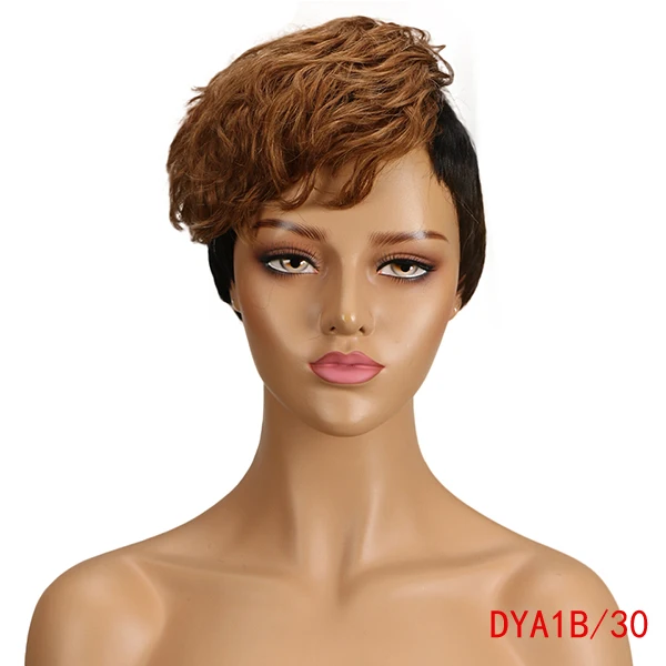 Rebecca смешанные цвета короткий волнистый парик перуанский Remy человеческие волосы парики для черных женщин коричневый красный натуральный волнистый парик WH DINA - Цвет волос: DYA1B 30