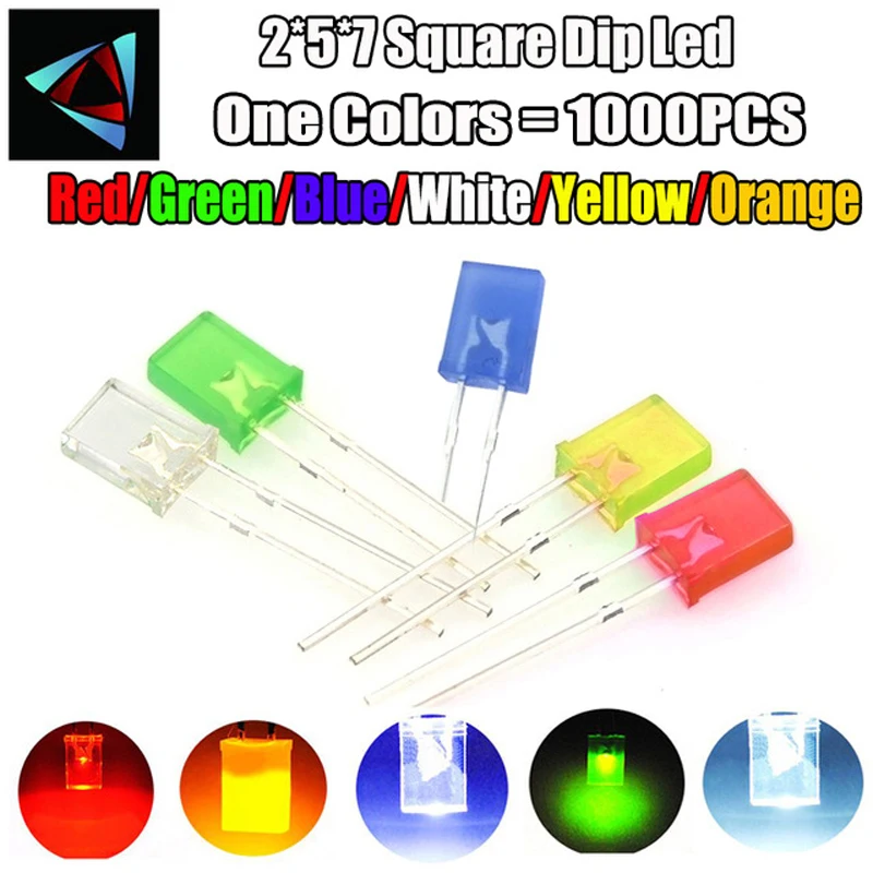 

1000pcs Red light-emitting diodes Red turn Red white blue green yellow orange 2*5*7 Square led